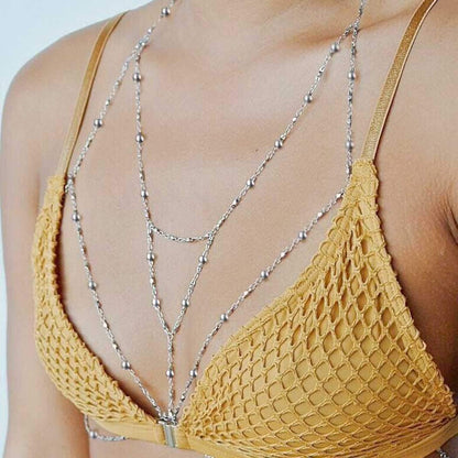 Kakaco Beaded Layered Chest Chain Beach Bikini Body Chains Silver Vest Harness Body Jewelry for Women and Girls Apparel & Accessories > Jewelry > Body Jewelry Kakaco   