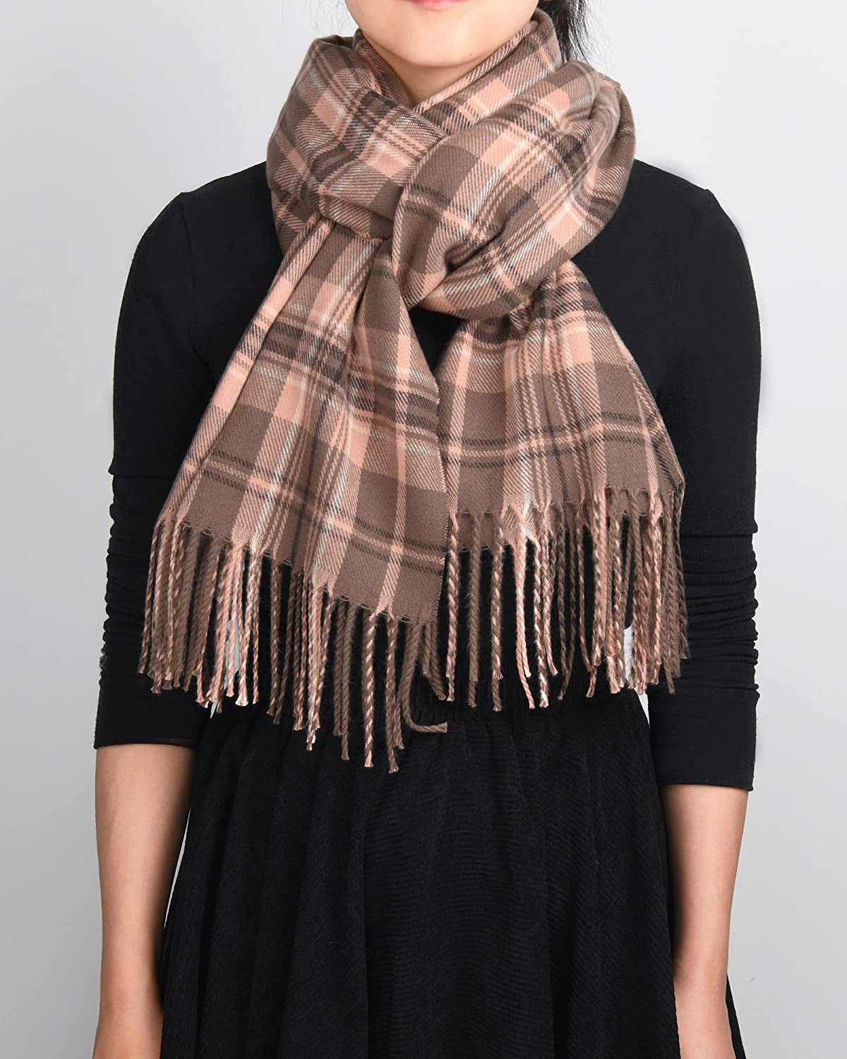 Winter Scarf for Women Shawl Cashmere Feel Tassel Plaid Large Oversized Scarves Wraps Apparel & Accessories > Clothing Accessories > Scarves & Shawls KYLIE MAX   