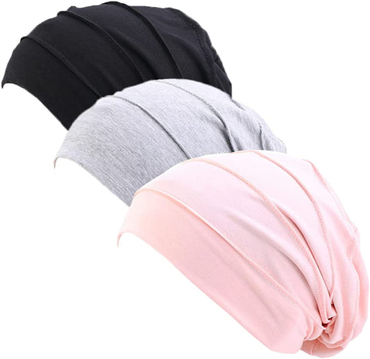 Ever Fairy 3 Colors Chemo Cancer Head Scarf Hat Cap Ethnic Cloth Print Turban Headwear Women Women'S Ruffle Beanie Scarf (Black+Gray+Pink) Apparel & Accessories > Clothing Accessories > Headwear Ever Fairy   