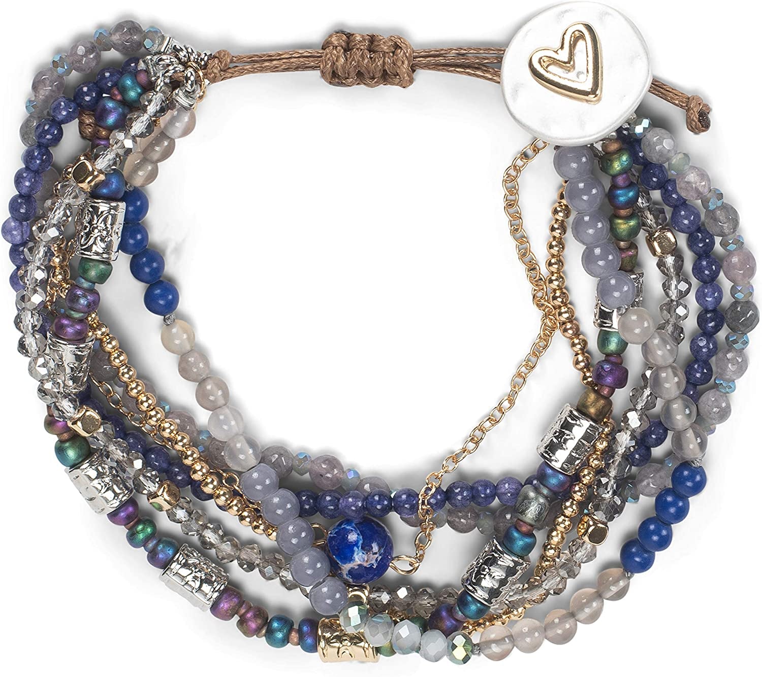 DEMDACO Beaded Love Turquoise Blue One Size Fits Most Glass and Metal Charm Bracelet Apparel & Accessories > Jewelry > Bracelets DEMDACO Beaded Love Indigo Blue  