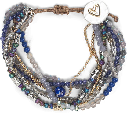 DEMDACO Beaded Love Turquoise Blue One Size Fits Most Glass and Metal Charm Bracelet Apparel & Accessories > Jewelry > Bracelets DEMDACO Beaded Love Indigo Blue  