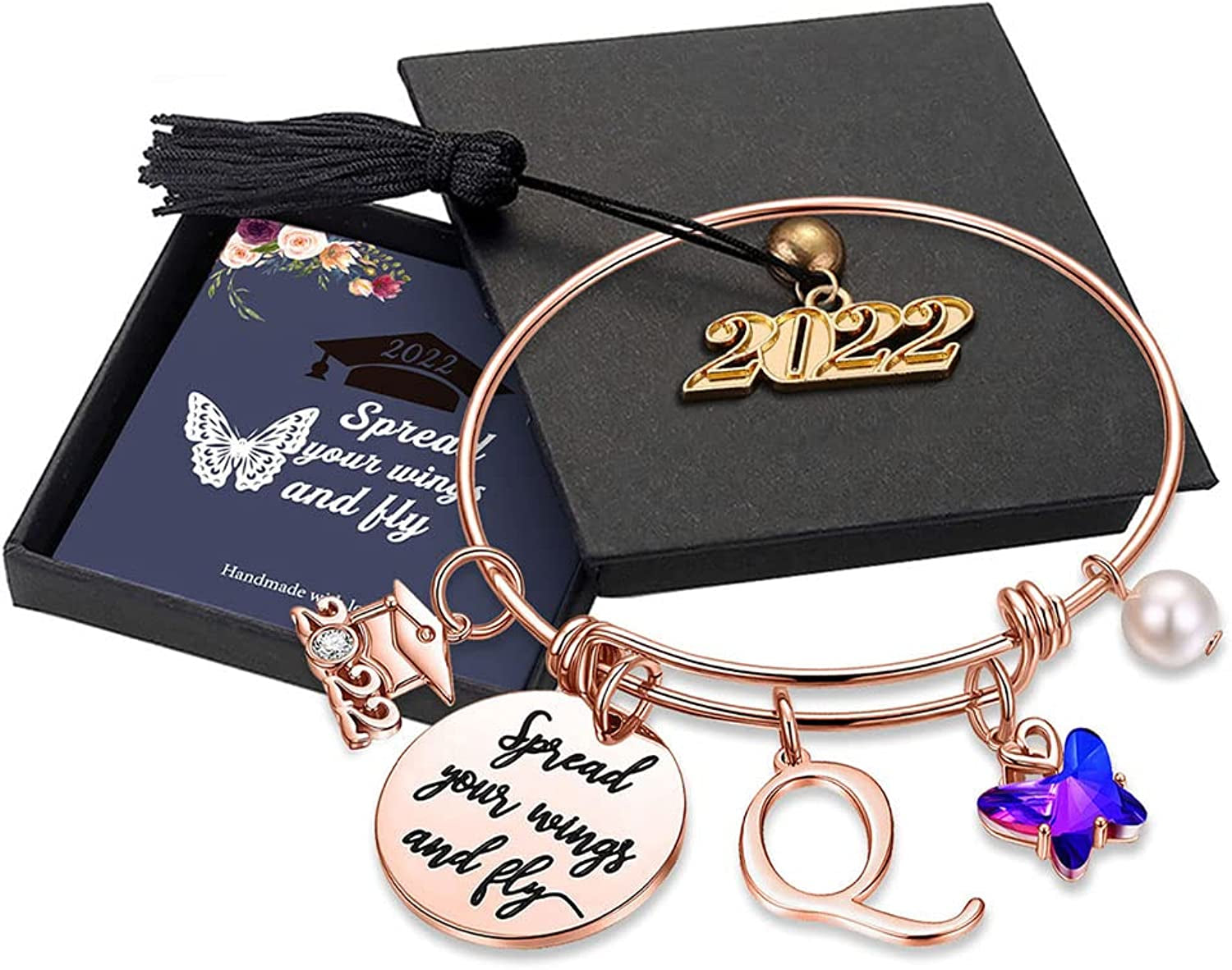 Graduation Gifts for Her 2022 Butterfly Bracelet,Inspirational Bangle with 2022 Graduation Grad Cap Mantra Quote Spread Your Wings and Fly Graduation Bracelet College Graduation Gifts for Her 2022 Apparel & Accessories > Jewelry > Bracelets Turandoss Q - Rose Gold  