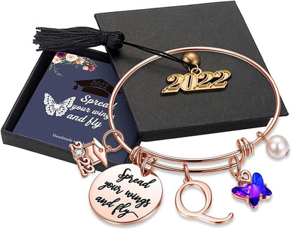 Graduation Gifts for Her 2022 Butterfly Bracelet,Inspirational Bangle with 2022 Graduation Grad Cap Mantra Quote Spread Your Wings and Fly Graduation Bracelet College Graduation Gifts for Her 2022 Apparel & Accessories > Jewelry > Bracelets Turandoss Q - Rose Gold  