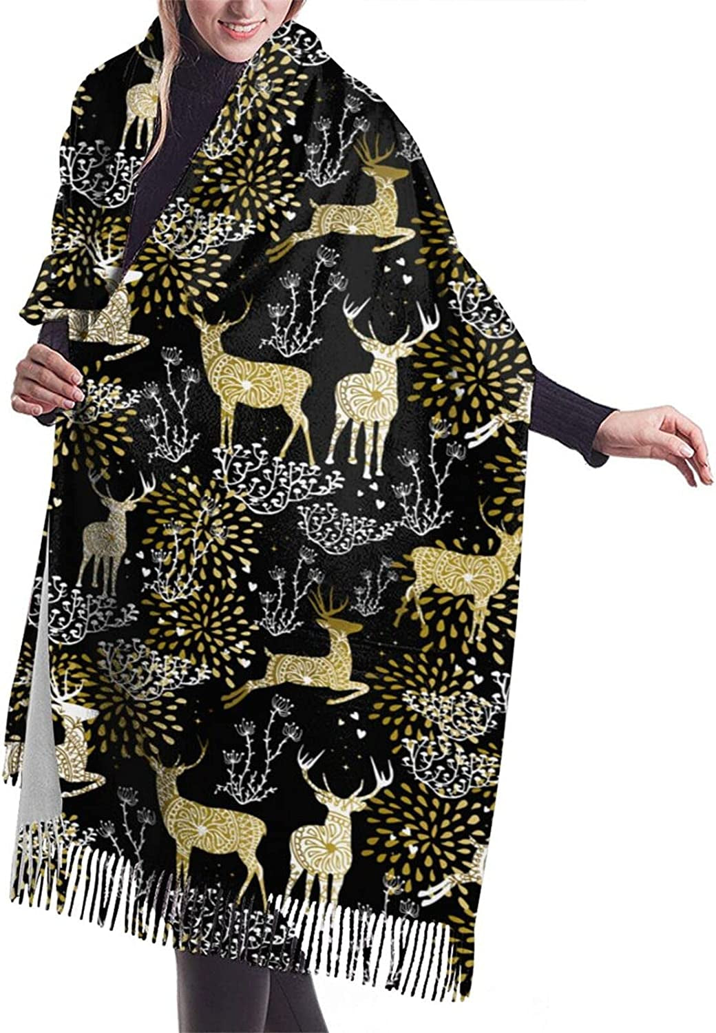 Women'S Fashion Scarves Dalmatian Print Comfortable Long Shawl Winter Soft Thick Warm Scarf Apparel & Accessories > Clothing Accessories > Scarves & Shawls PAVQWEJ Christmas Golden Deers and Natural Elements One Size 
