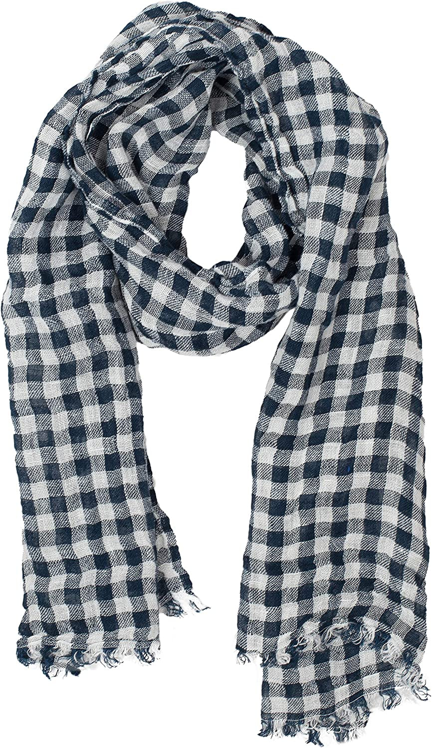 Lusie'S Linen Scarf - 100% Linen - Imported from Europe Apparel & Accessories > Clothing Accessories > Scarves & Shawls LUSIE'S LINEN Blue and White Checks  