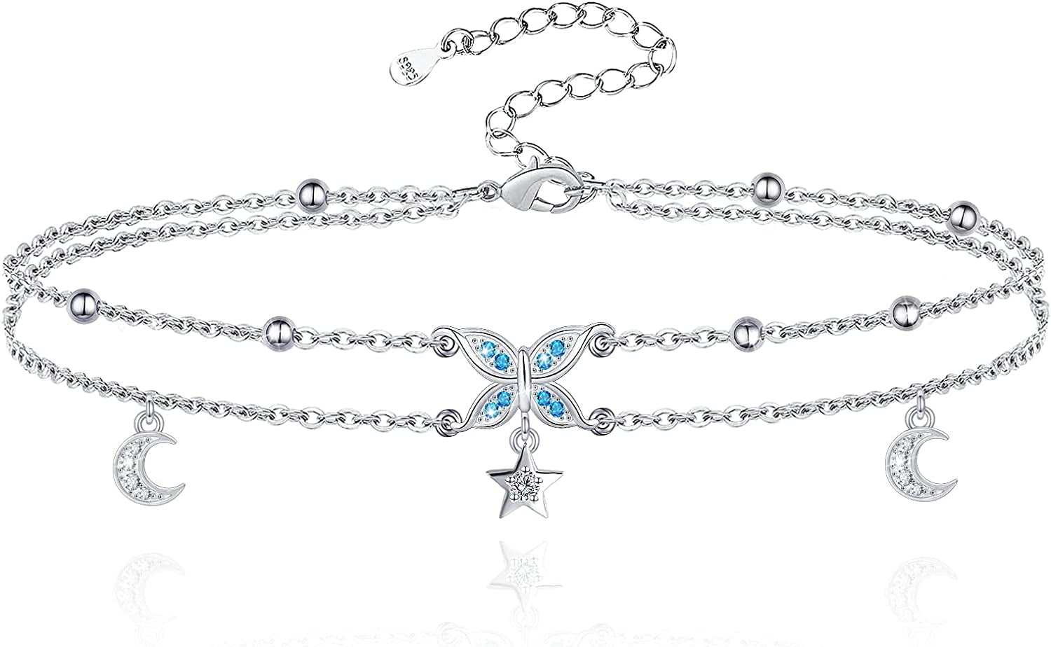 Butterfly Anklet for Women 925 Sterling Silver Layered Anklets Bracelets Adjustable Summer Beach Anklets Jewelry Gifts for Women Girls Wife Grandmother Apparel & Accessories > Jewelry > Anklets Allurelady Star Butterfly  