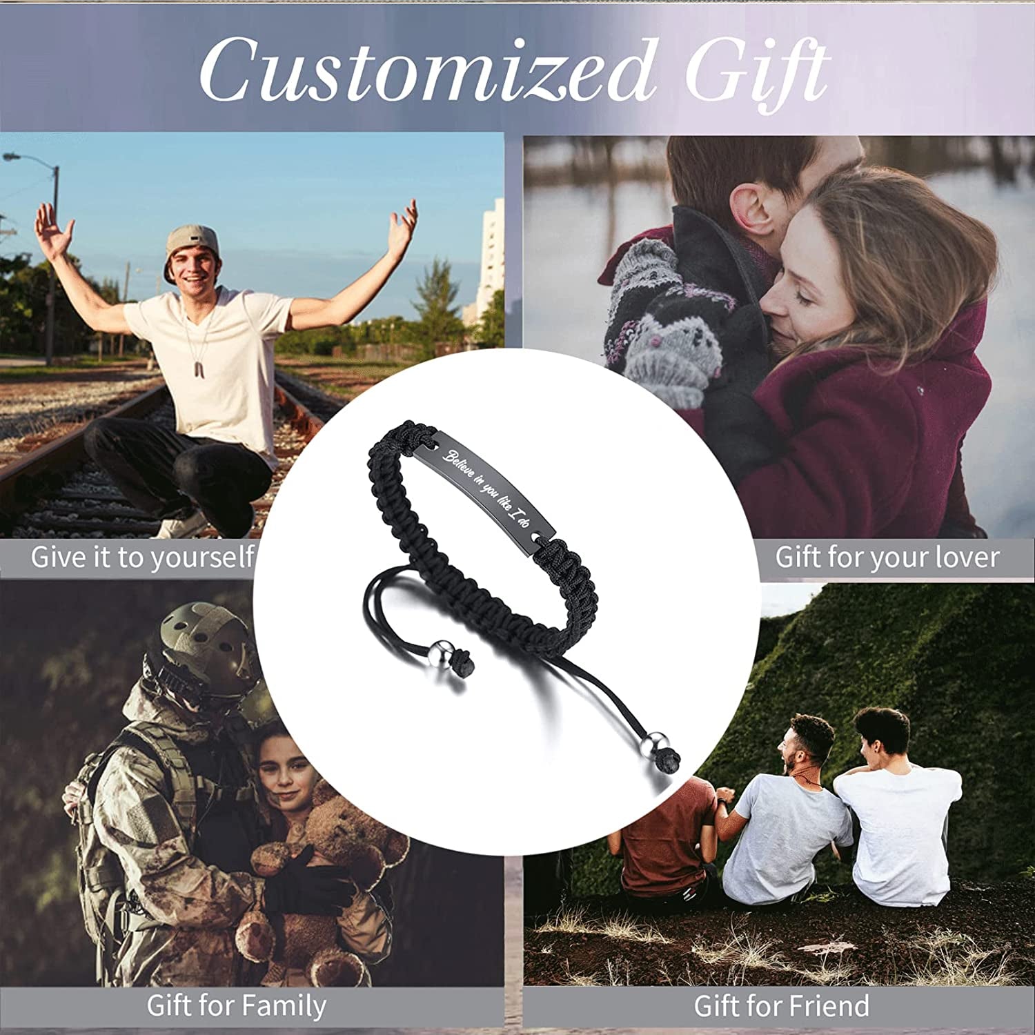 VNOX Personalized Inspirational Bracelet for Women Men - Engarved Handmade Rope Adjustable Bracelet Encouragement Motivational Gift Apparel & Accessories > Jewelry > Bracelets VNOX Jewelry   