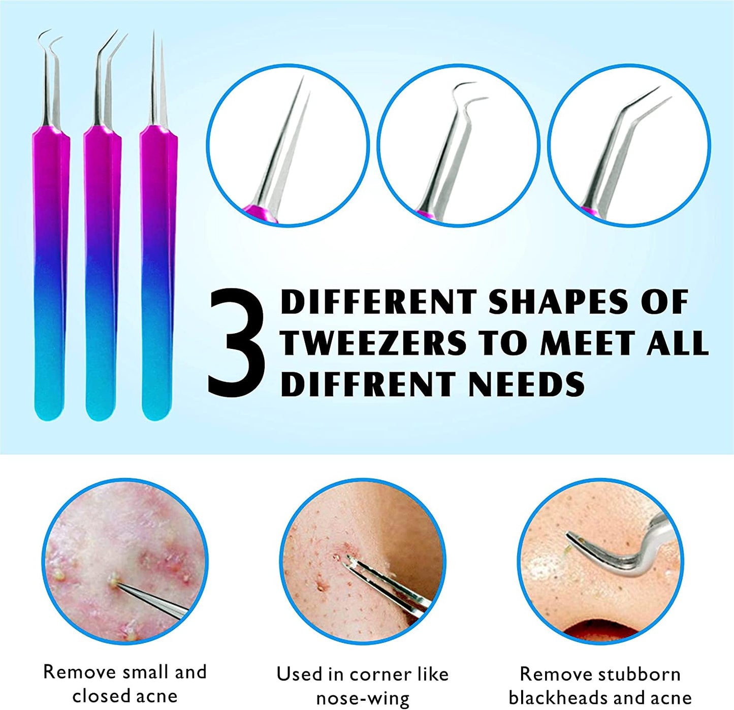 Blackhead Remover Extractor Tool, Ybaoo 10 Pcs Professional Surgical Pimple Popper Tool Kit with Metal Case for Quick and Easy Removal of Blackheads,Pimples,Zit Removing,Facial and Nose(Colorful) Health & Beauty > Personal Care > Cosmetics > Cosmetic Tools > Skin Care Tools Ybaoo   