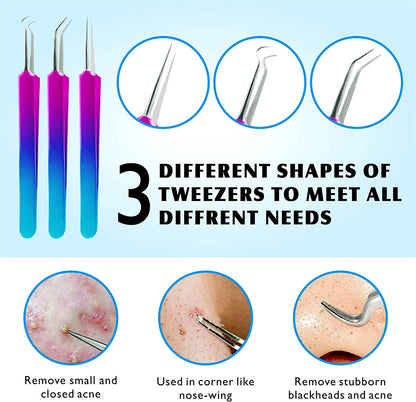 Blackhead Remover Extractor Tool, Ybaoo 10 Pcs Professional Surgical Pimple Popper Tool Kit with Metal Case for Quick and Easy Removal of Blackheads,Pimples,Zit Removing,Facial and Nose(Colorful) Health & Beauty > Personal Care > Cosmetics > Cosmetic Tools > Skin Care Tools Ybaoo   
