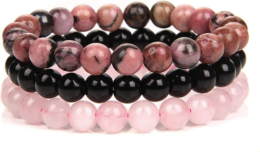 SONNYX 3Pcs 8Mm Semi-Precious Gemstones Beaded Bracelets for Women Men Healing Crystal Stone Bracelet Stretch round Beaded Elastic Bracelets Unisex Jewelry Gifts Apparel & Accessories > Jewelry > Bracelets SONNYX Pink  
