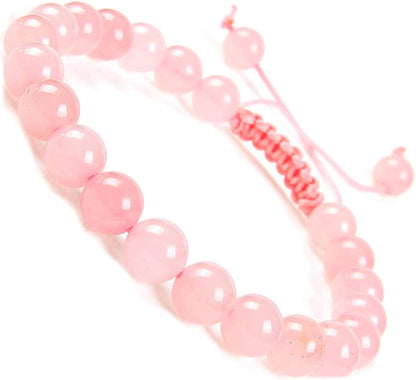 Massive Beads Natural Healing Power Gemstone Crystal Beads Unisex Adjustable Macrame Bracelets 8Mm Apparel & Accessories > Jewelry > Bracelets MASSIVE BEADS Rose Pink  