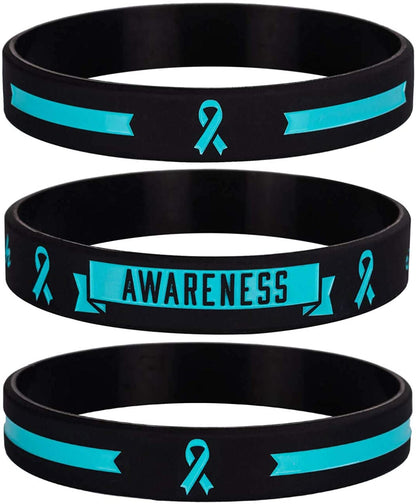 Sainstone Teal Cancer & Cause Awareness Ribbon Bracelets with Saying, Set of 3 Silicone Rubber Wristbands Gifts for Men Women, Patients Survivors (Ovarian Cancer Teal) Apparel & Accessories > Jewelry > Bracelets Sainstone   