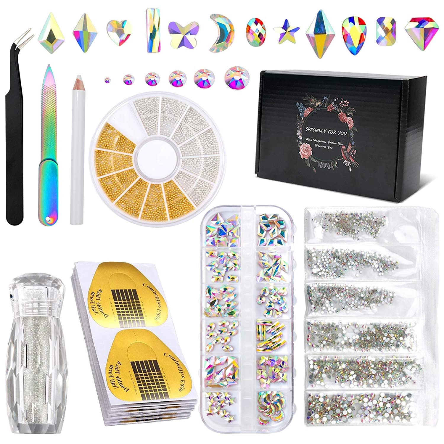 Nail Art Rhinestones - 120 Pcs Multi Shapes Crystal 1728 Pcs Rhinestones for Nails Pixie Beads Nail Metal Charms Nail Paper Forms with Nail Rhinestone Picker Dotting Tool Health & Beauty > Personal Care > Cosmetics > Cosmetic Tools > Nail Tools Kefee Kol   