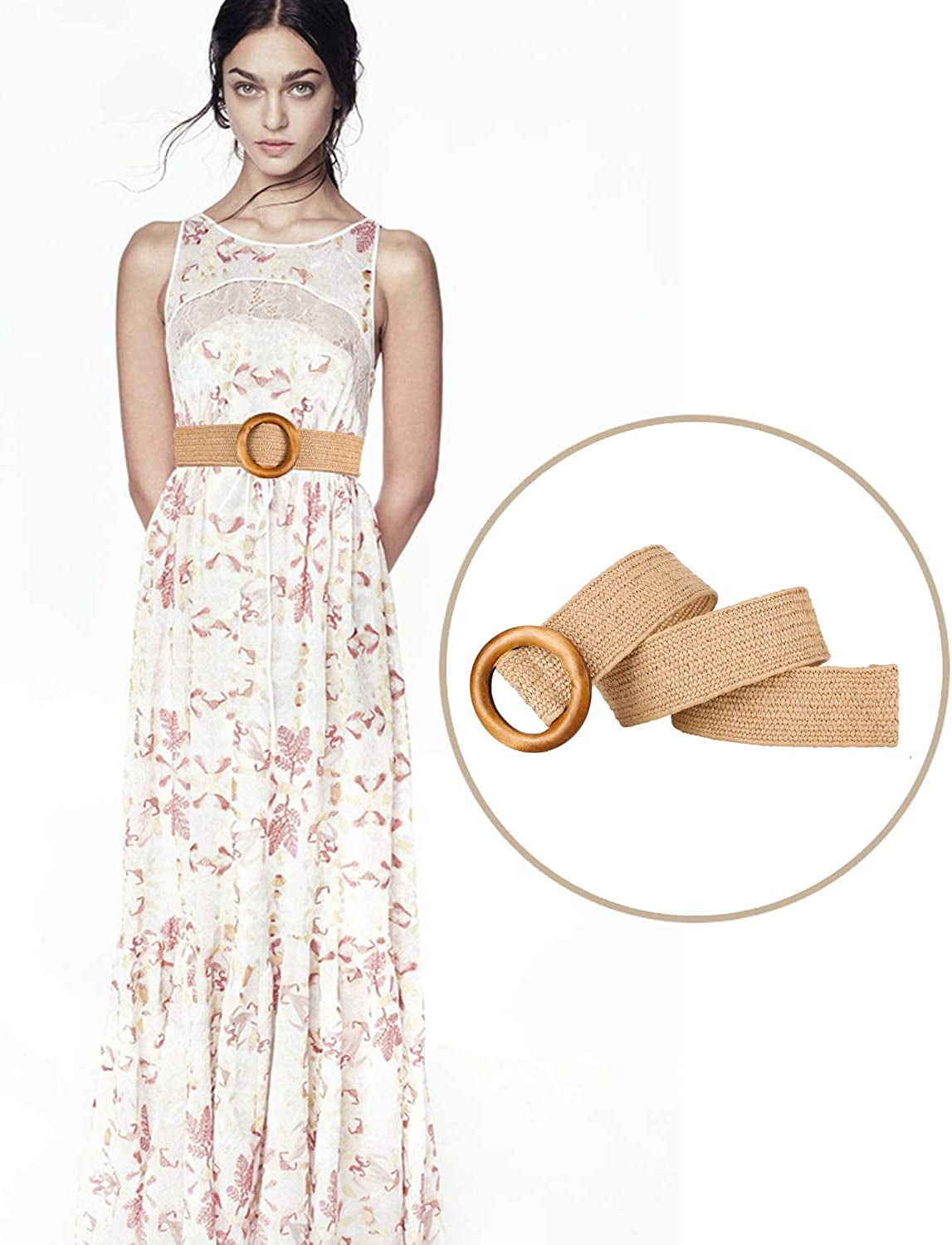 Women Woven Rattan Wide Stretch Straw Belt Apparel & Accessories > Clothing Accessories > Belts SeptCity   