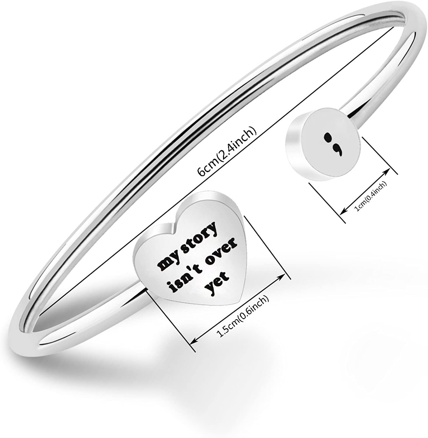 KUIYAI My Story Isn’T over yet Open Cuff Bracelet Semicolon Bracelet Suicide Prevention Jewelry Apparel & Accessories > Jewelry > Bracelets KUIYAI   