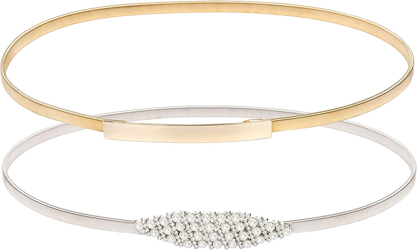 GRACE KARIN Women Skinny Metal Cinch Belt Gold Waistband Elastic Waist Belt CL633 Apparel & Accessories > Clothing Accessories > Belts GRACE KARIN 2 Pieces(style-7) X-Large 