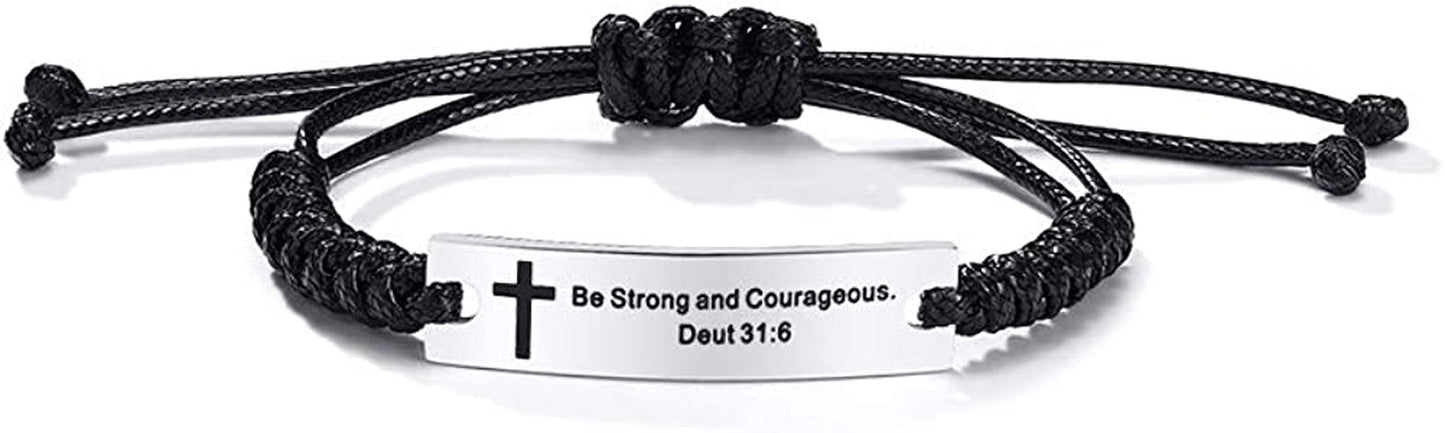 Personalized Unisex Religious Bible Verse Scripture Quotes Bracelet Faith Christian Adjustable Cord Stainless Steel Encourage Inspirational ID Bracelets for Men Women, Christmas Gift Customized Apparel & Accessories > Jewelry > Bracelets Mealguet Silver-Be Strong and Courageous. Deut 31:6  