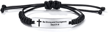 Personalized Unisex Religious Bible Verse Scripture Quotes Bracelet Faith Christian Adjustable Cord Stainless Steel Encourage Inspirational ID Bracelets for Men Women, Christmas Gift Customized Apparel & Accessories > Jewelry > Bracelets Mealguet Silver-Be Strong and Courageous. Deut 31:6  