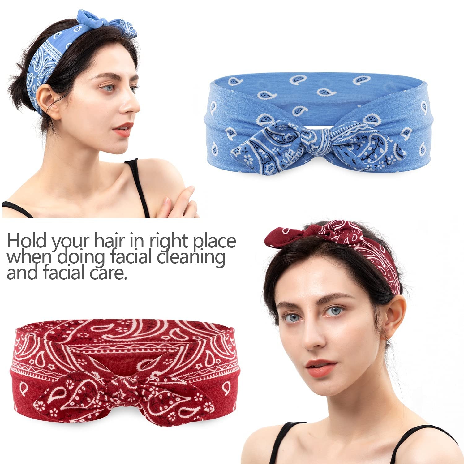 Habibee 8 Pcs Headbands for Women Boho Rabbit Ear Wide Headbands Flower Printed Hair Band with Bows Fashion and Sport Hair Accessories for Women and Girls Apparel & Accessories > Clothing Accessories > Bandanas & Headties habibee   