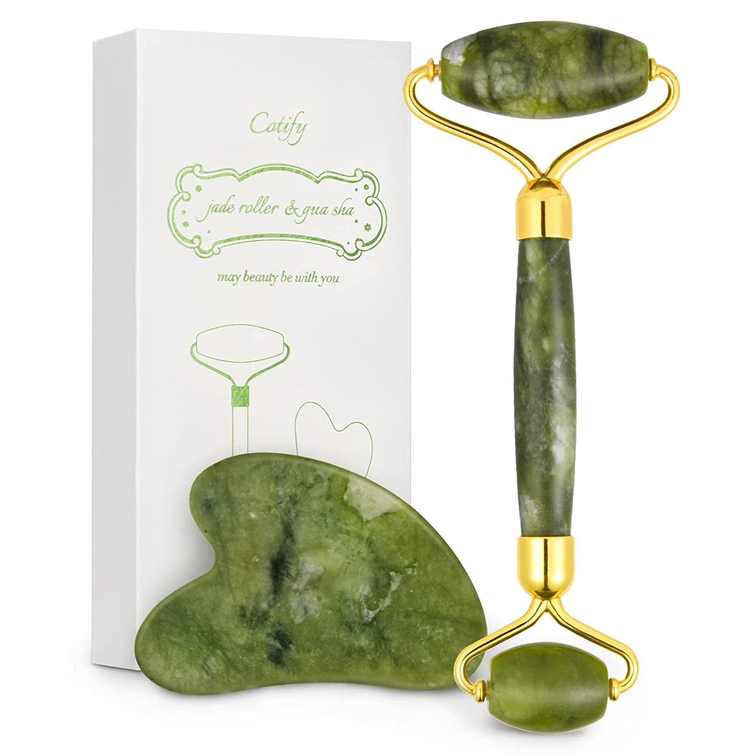 Jade Roller & Gua Sha Set, Face Roller, Cotify Anti-Aging Facial Roller, Natural Green Jade Beauty Massager Tool, Skin Care Tool for Face, Neck, Eye to Reduce Wrinkles and Relax Body Muscles Health & Beauty > Personal Care > Cosmetics > Cosmetic Tools > Skin Care Tools COTIFY Green  