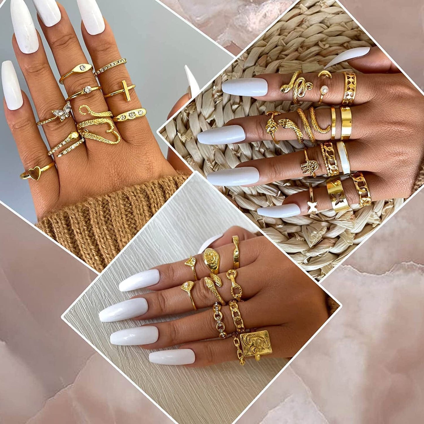 28-60Pcs Gold Ring Sets for Teens Girls, Boho Crystal Women'S Stacking Rings Pack, Stackable Knuckle Finger Mood Rings Sets
