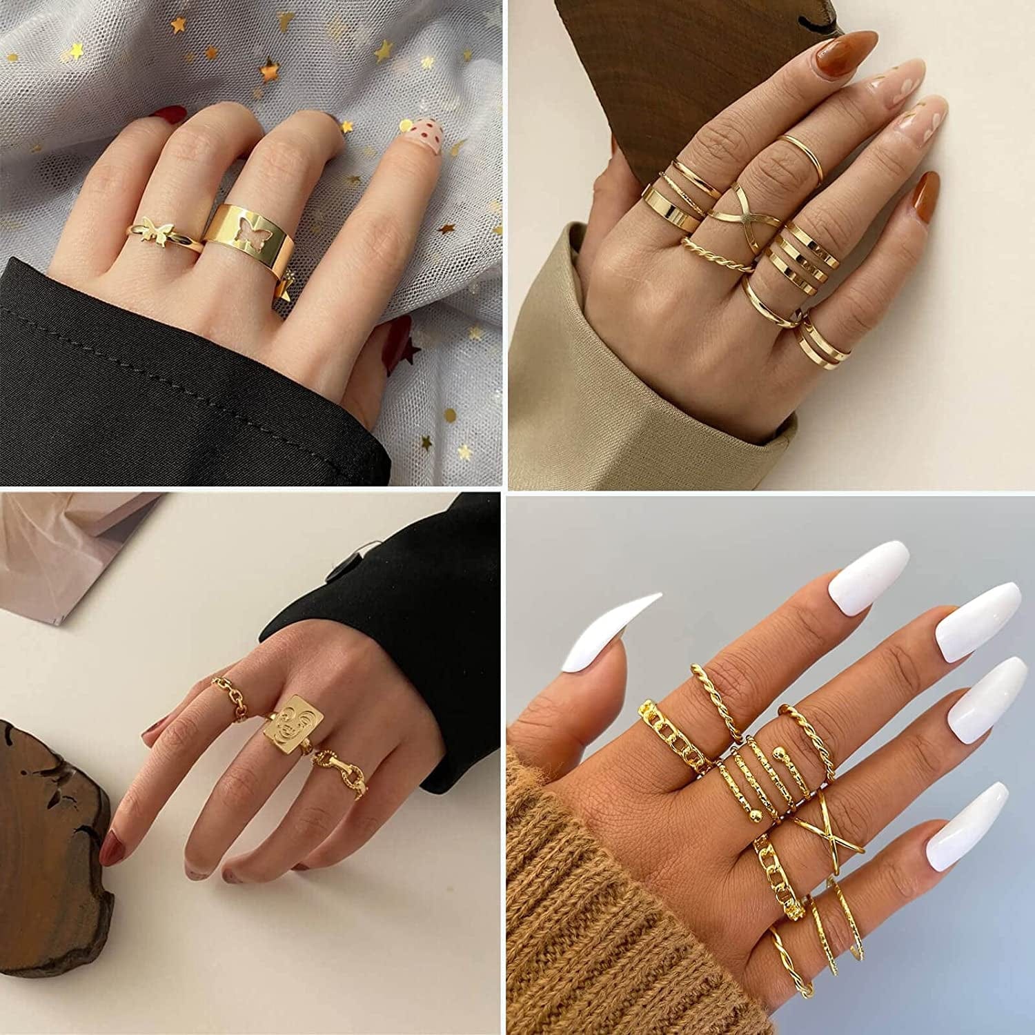 28-60Pcs Gold Ring Sets for Teens Girls, Boho Crystal Women'S Stacking Rings Pack, Stackable Knuckle Finger Mood Rings Sets
