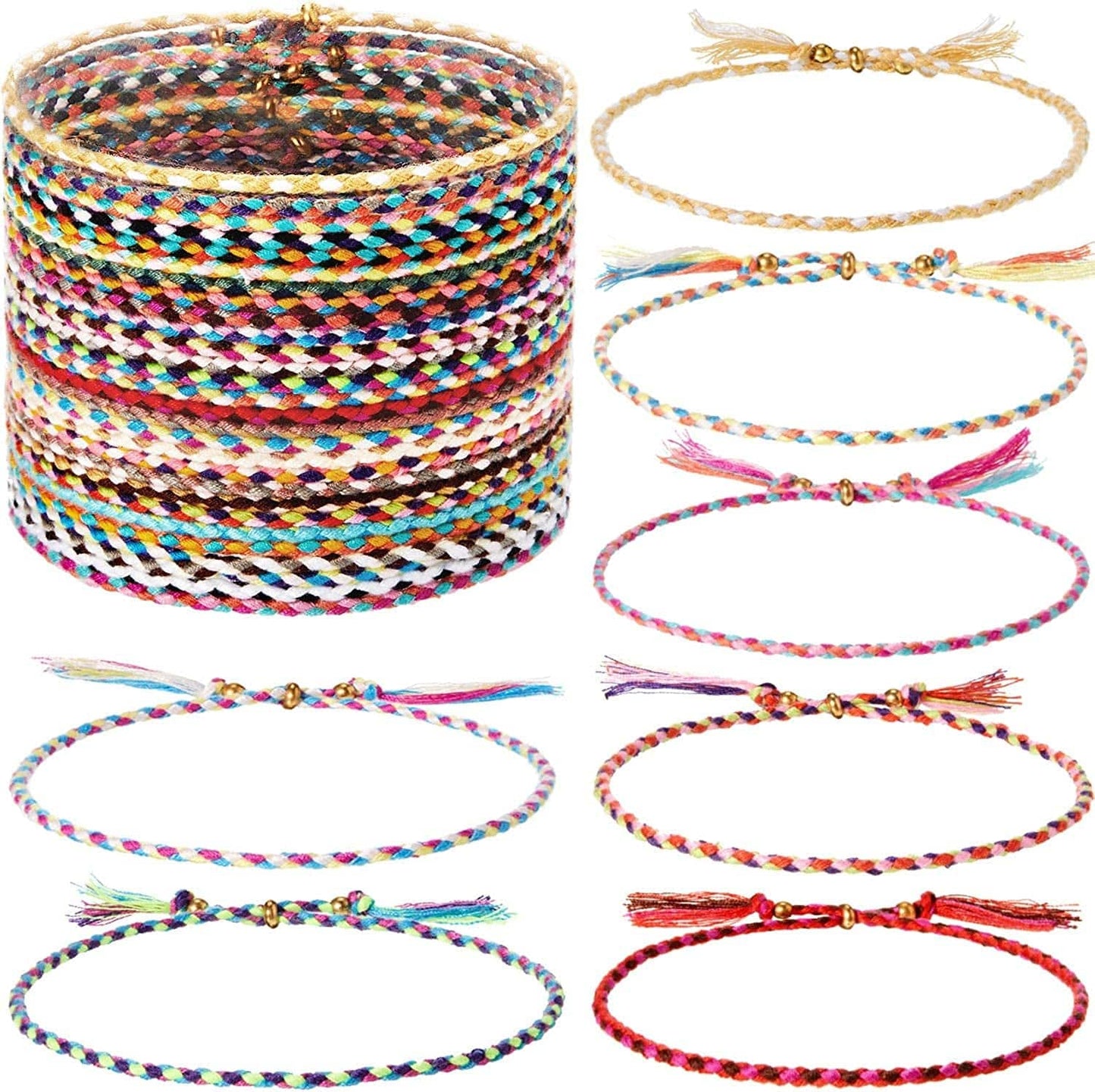28 Pieces Woven Wrap Friendship Bracelets Handmade Braided Friendship Bracelet Adjustable Colorful Beaded Bracelet Apparel & Accessories > Jewelry > Bracelets Hicarer   