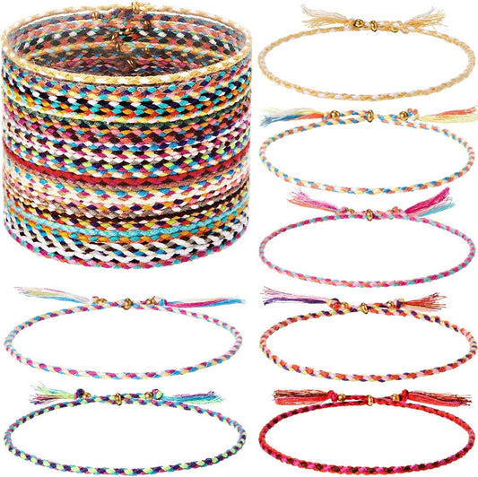 28 Pieces Woven Wrap Friendship Bracelets Handmade Braided Friendship Bracelet Adjustable Colorful Beaded Bracelet Apparel & Accessories > Jewelry > Bracelets Hicarer   