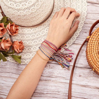 28 Pieces Woven Wrap Friendship Bracelets Handmade Braided Friendship Bracelet Adjustable Colorful Beaded Bracelet Apparel & Accessories > Jewelry > Bracelets Hicarer   