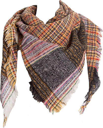 Wander Agio Womens Warm Scarf Triangle Shawls Winter Scarves Stripe Plaid Fichu Rough Surface Apparel & Accessories > Clothing Accessories > Scarves & Shawls Wander Agio Plaid Yellow 38  