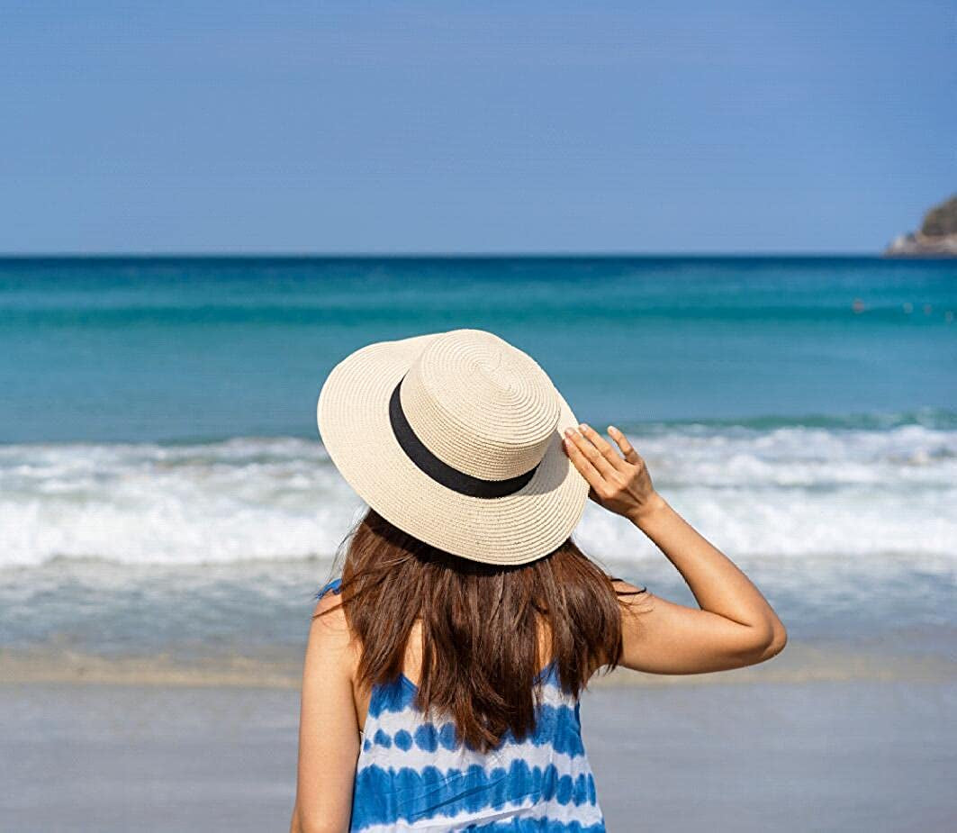 Lanzom Sun Hats for Women Wide Brim Straw Boater Hat Foldable Packable Beach Hat for Summer Apparel & Accessories > Clothing Accessories > Hats Lanzom   
