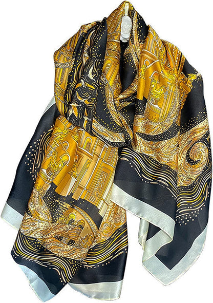 Fashion Scarves 100% Silk Felling Scarf Long Lightweight Sunscreen Shawls Wrap for Women Hair Scarves Apparel & Accessories > Clothing Accessories > Scarves & Shawls Aufeel Gold Black  