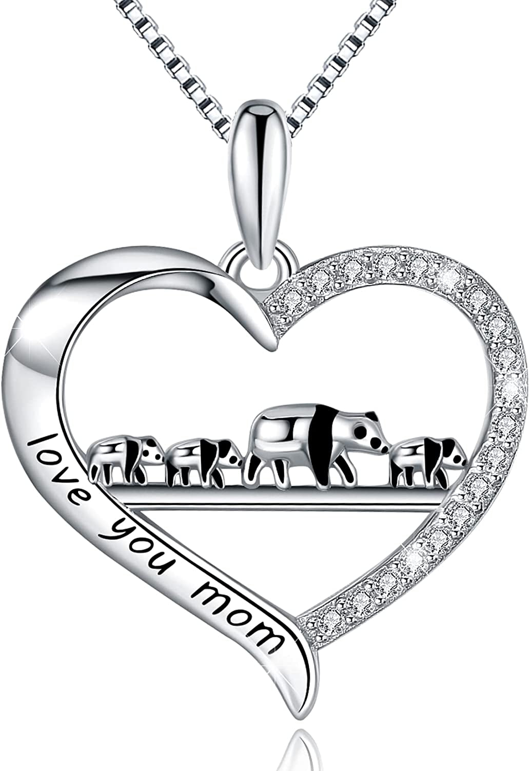 MUATOGIML 925 Sterling Silver Mom Necklace Love Heart Pendant Mama Bear Panda Elephant Sloth Animal Necklaces Mother Son Daughter Jewelry Gifts for Women Mum Family Apparel & Accessories > Jewelry > Anklets MUATOGIML JEWELRY mama panda and 3 cubs  