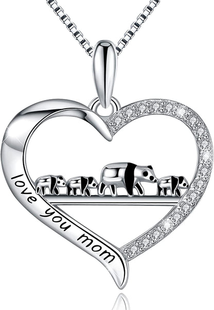 MUATOGIML 925 Sterling Silver Mom Necklace Love Heart Pendant Mama Bear Panda Elephant Sloth Animal Necklaces Mother Son Daughter Jewelry Gifts for Women Mum Family Apparel & Accessories > Jewelry > Anklets MUATOGIML JEWELRY mama panda and 3 cubs  