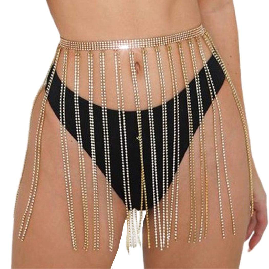 Barode Crystal Tassel Body Chains Belly Dance Skirts Rhinestones Sexy Bikini Summer Beach Hip Waist Chain Nightclub Jewelry Accessories for Women and Girls (Silver) Apparel & Accessories > Jewelry > Body Jewelry Barode Gold  