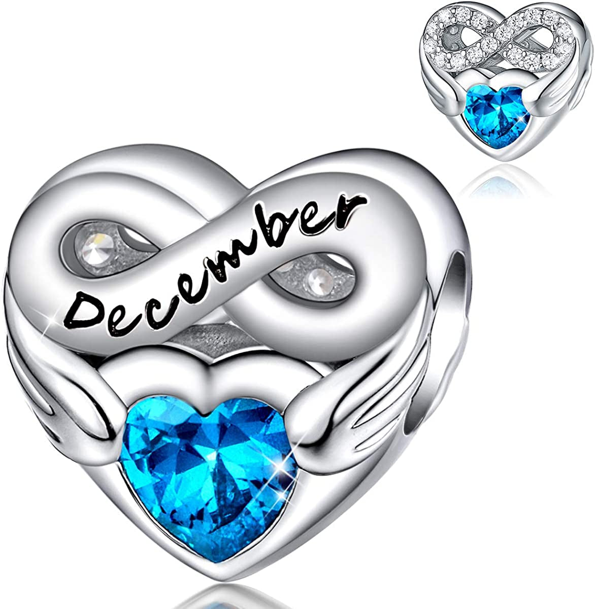 FOREVER QUEEN Birthstone Charms for Charms Bracelet- 925 Sterling Silver Love Heart Beads Infinite Love Charms, Happy Birthday Charms for Bracelet and Necklace Apparel & Accessories > Jewelry > Bracelets FOREVER QUEEN pandora charms December  