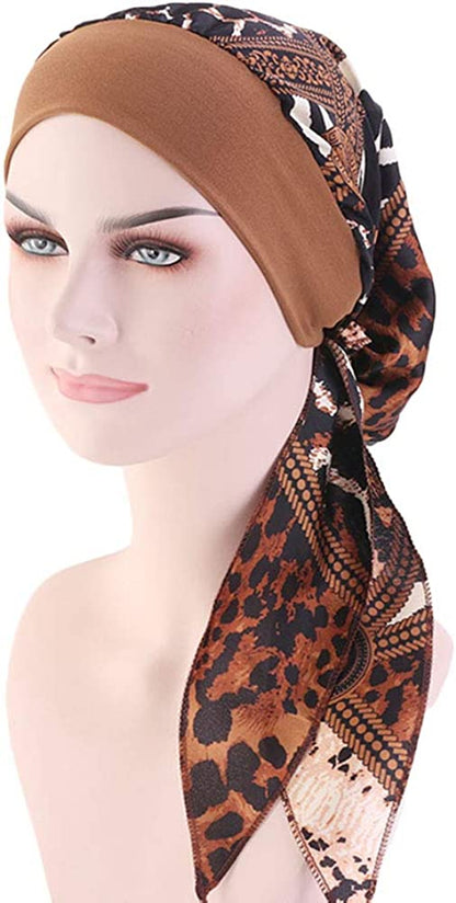 CCCHO Women Vintage Silky Turbans Bonnet Elastic Wide Band Multifunction Printing Hat Chemo Hair Loss Cap Apparel & Accessories > Clothing Accessories > Headwear CCCHO   
