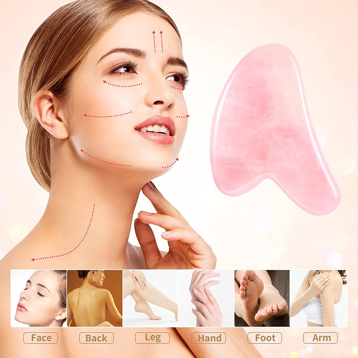 Guasha Tool for Face, Jade Roller and Gua Sha Set, Pink Facial Roller Skin Care Tool, for Face, Eye Massage (Rose Quartz) Health & Beauty > Personal Care > Cosmetics > Cosmetic Tools > Skin Care Tools MUSTHEO   