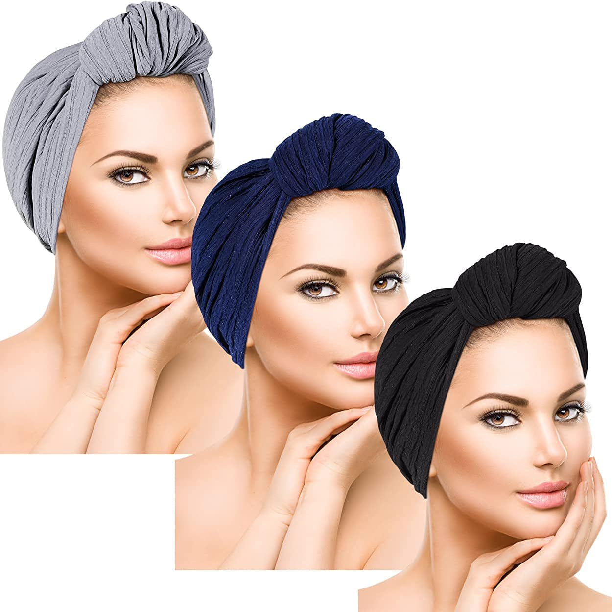 DANMY Women'S Beanie Turban Hats, Indian Hats Headscarves, Beanie Hats for Women,Turban for Women Apparel & Accessories > Clothing Accessories > Headwear DANMY 3pcs-navy/Gray/Black  