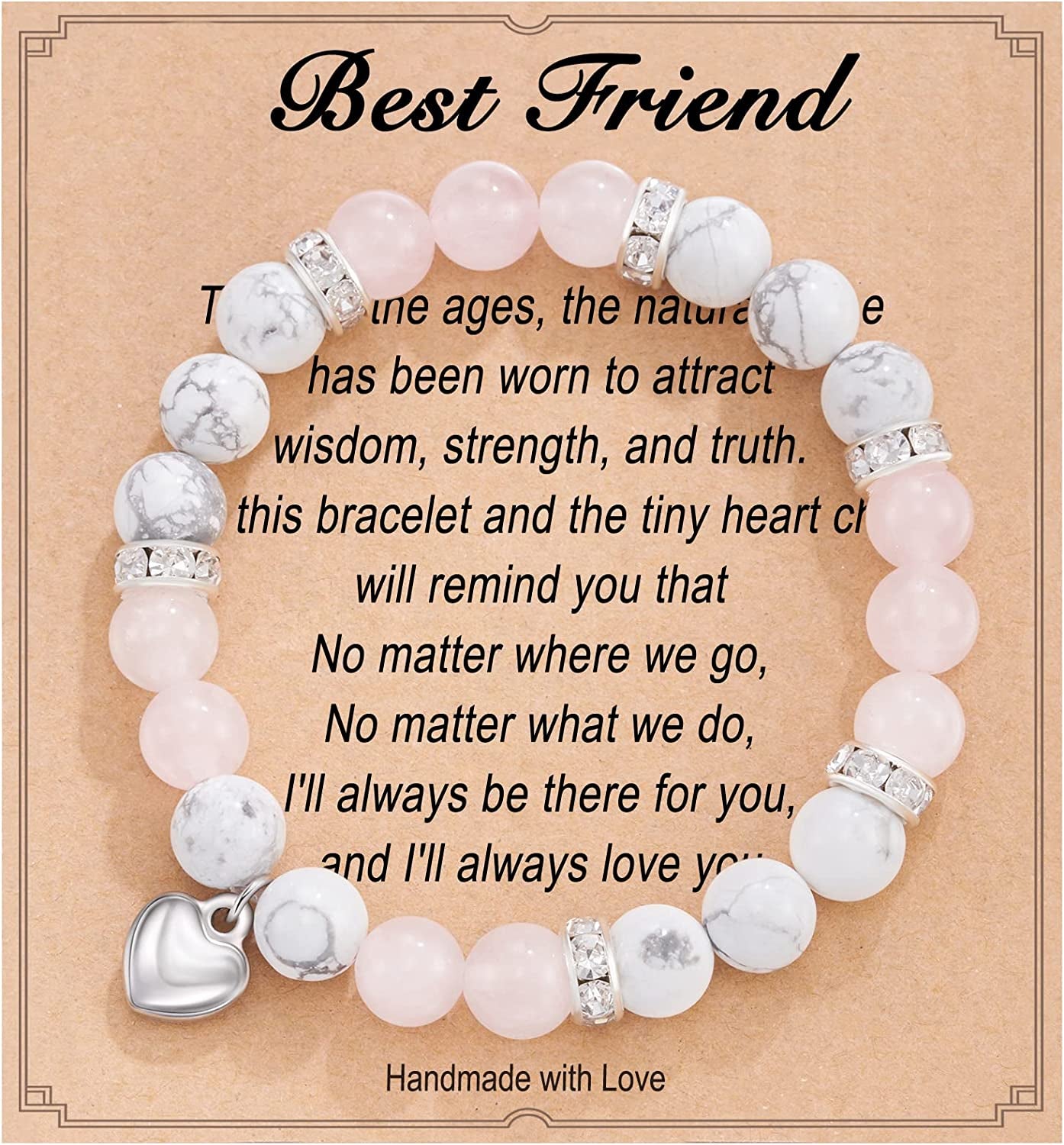 HGDEER Natural Stone Friendship Bracelet, Meaningful Gifts for Women Girls with Gift Message Card Apparel & Accessories > Jewelry > Bracelets HGDEER Friend - Pink&White  