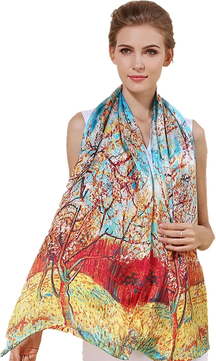 Women'S 100% Charmeuse Mulberry Silk Long Scarf for Gift Hair Ladies Shawls Floral and Butterfly Scarves Apparel & Accessories > Clothing Accessories > Scarves & Shawls WindamazingStory Multicoloured  