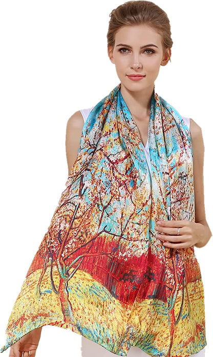 Women'S 100% Charmeuse Mulberry Silk Long Scarf for Gift Hair Ladies Shawls Floral and Butterfly Scarves Apparel & Accessories > Clothing Accessories > Scarves & Shawls WindamazingStory Multicoloured  