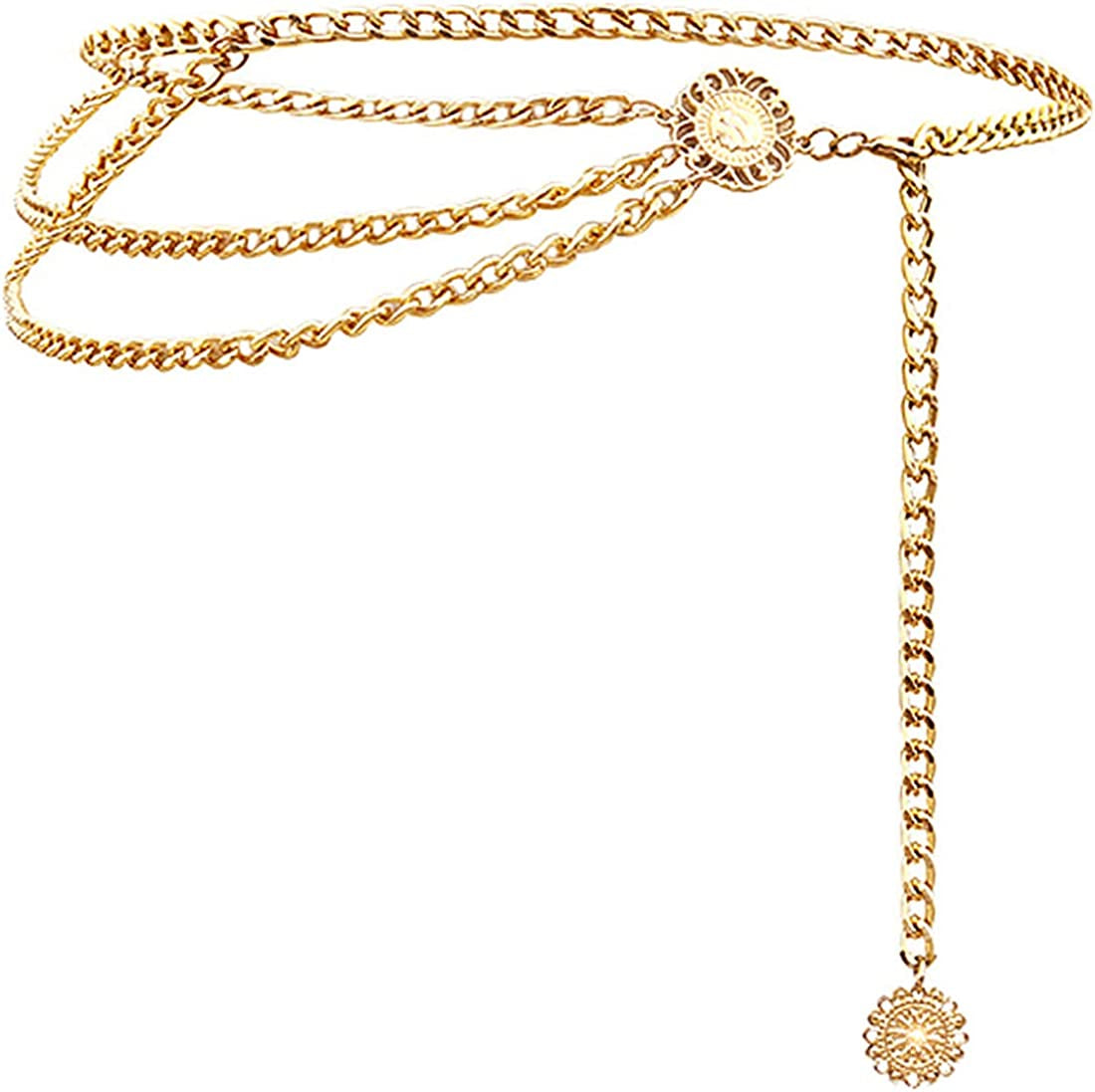 Glamorstar Multilayer Metal Waist Chain Dress Belts Metal Belt for Women Apparel & Accessories > Clothing Accessories > Belts Glamorstar Gold Medium(110cm/43.3in) 