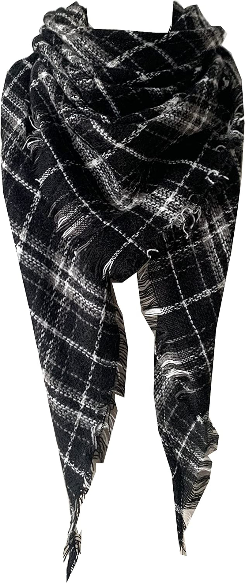 Wander Agio Womens Warm Long Shawl Winter Wraps Large Scarves Knit Cashmere Feel Plaid Triangle Scarf Apparel & Accessories > Clothing Accessories > Scarves & Shawls Wander Agio Fichu Black Grey 39  
