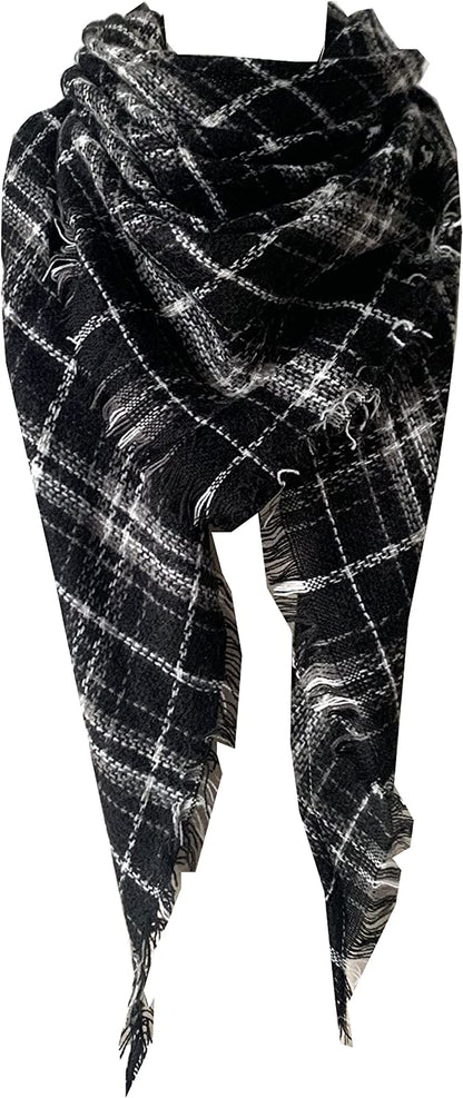 Wander Agio Womens Warm Long Shawl Winter Wraps Large Scarves Knit Cashmere Feel Plaid Triangle Scarf Apparel & Accessories > Clothing Accessories > Scarves & Shawls Wander Agio Fichu Black Grey 39  