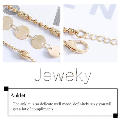 Jeweky Boho Layered Sequines Anklets Beads Foot Jewelry Chain Ankle Bracelets for Women and Girls (Gold) Apparel & Accessories > Jewelry > Anklets Jeweky   