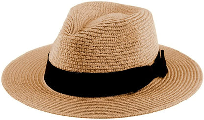 Panama Straw Hats for Women Summer Beach Sun Hat Wide Brim Fedora Cap UPF50+ Apparel & Accessories > Clothing Accessories > Hats KYLIE MAX C01-brown  
