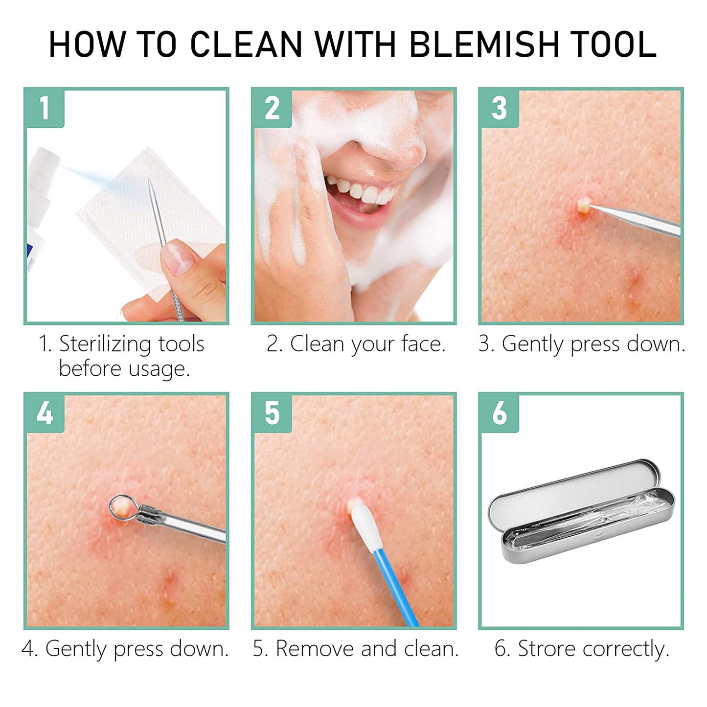 Blackhead Remover Pimple Popper Tool Kit Acne Blemish Pimple Extractor Needle Facial Comedone Clip Blackhead Tweezer for Ingrown Hair Removal 8 Pcs in Metal Case Health & Beauty > Personal Care > Cosmetics > Cosmetic Tools > Skin Care Tools Dr.Pedi   