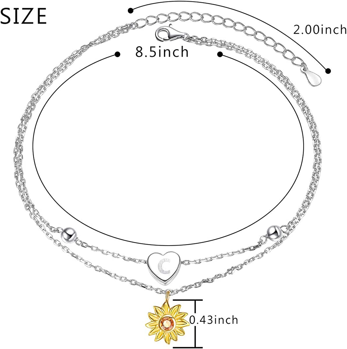 Sterling Silver Layered Chain Alphabet Letter Initial with Sunflower Beads Foot Bracelet Anklet for Women Apparel & Accessories > Jewelry > Anklets ATHENAA Jewelry Factory   