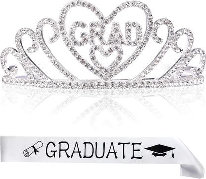 FEPITO 1Pcs Graduation Princess Grad Tiara and 1Pcs Graduated Sash for Grad Party Gift Idea Graduation Party Decorations Apparel & Accessories > Clothing Accessories > Sashes FEPITO   